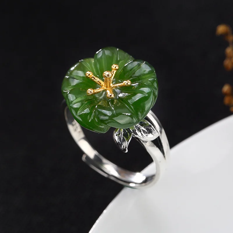 Adjustable Ring Silver Women 925 Sterling silver Rings Handmade Jade Jewelry Vintage rings | Украшения и аксессуары