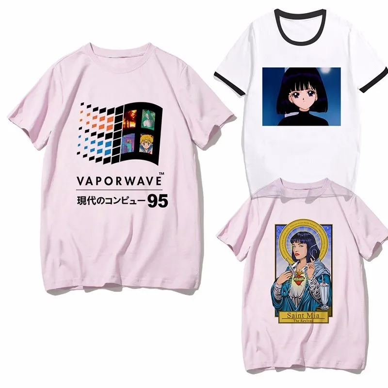 Женская Винтажная Футболка Vaporwave ретро футболка с японским аниме Sad Girl Мужская