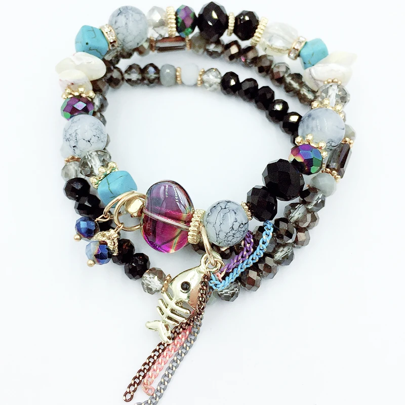 hangjing 3pcs /set bohemian 2019 new trendy charm tassel unique adjustable crystal nature stone bead bracelets women | Украшения и
