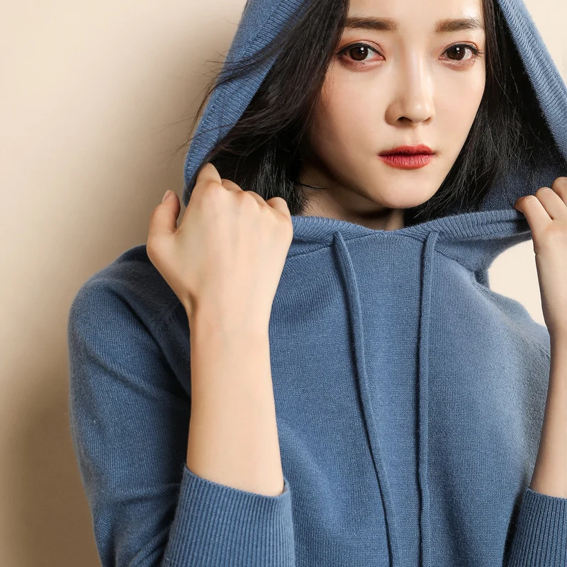 

Spring and Autumn Women's 2018 new solid color knitted Sweatshirts hooded loose thin section net red short section college wind