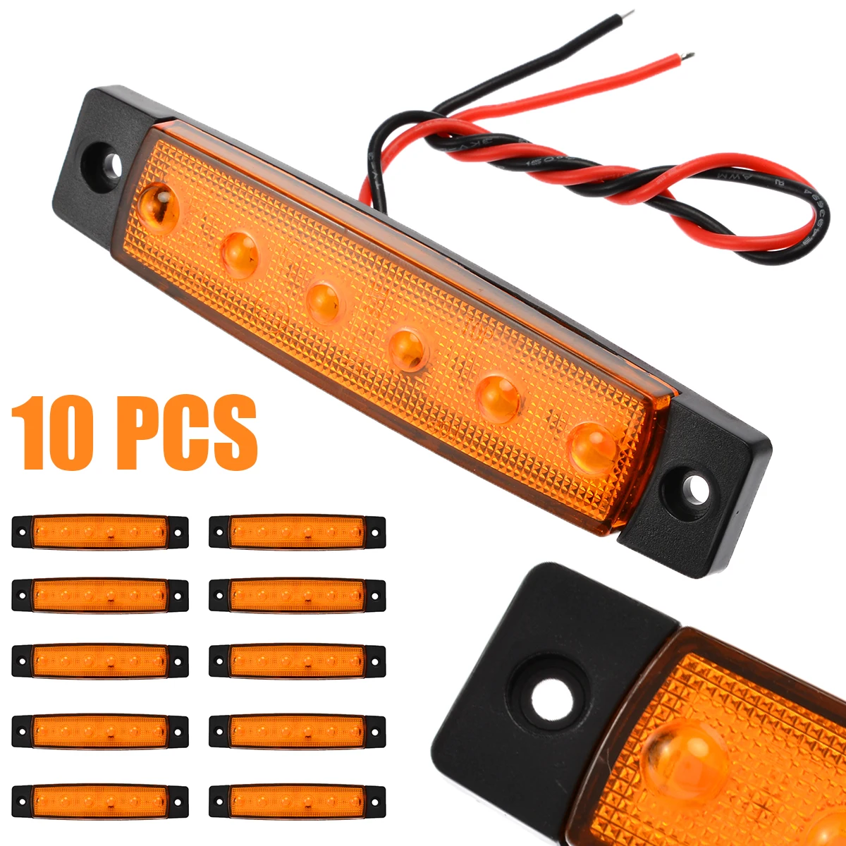 10 шт 12V 6LED Водонепроницаемый Боковой габаритный фонарь светильник Янтарный