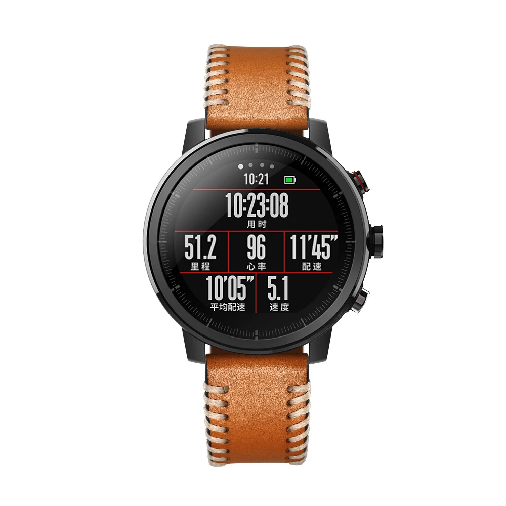 Leather Strap for Xiaomi Huami Amazfit PACE Stratos Smart Watch Bracelet Band Genuine Belt 22mm | Электроника