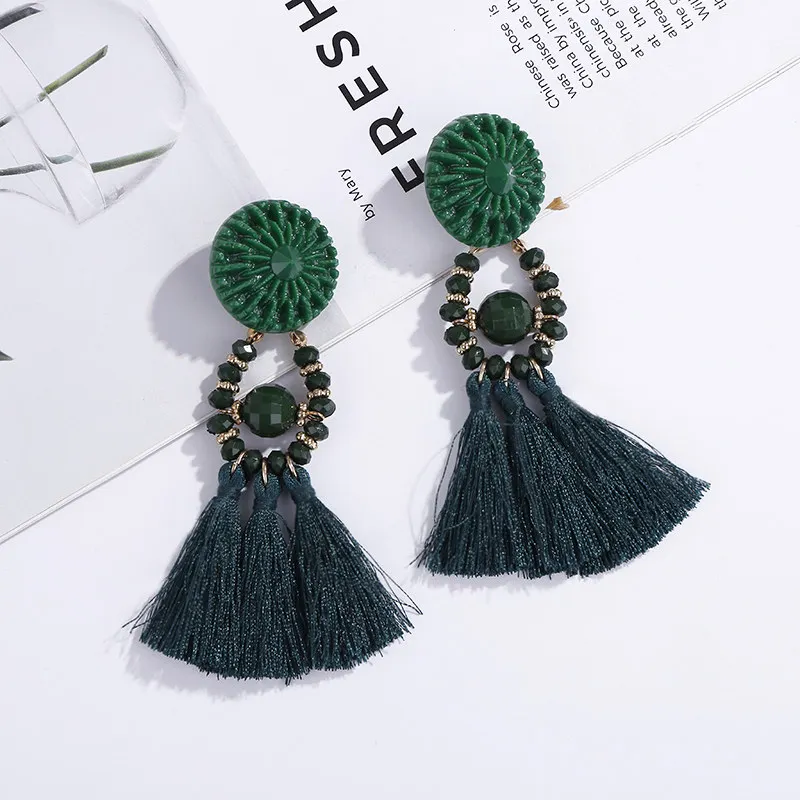 HX Brincos Женский Бренд Boho висячие серьги с бахромой Винтаж этнические массивные Серьги-кисточки модные ювелирные украшения - Окраска металла: Dark green