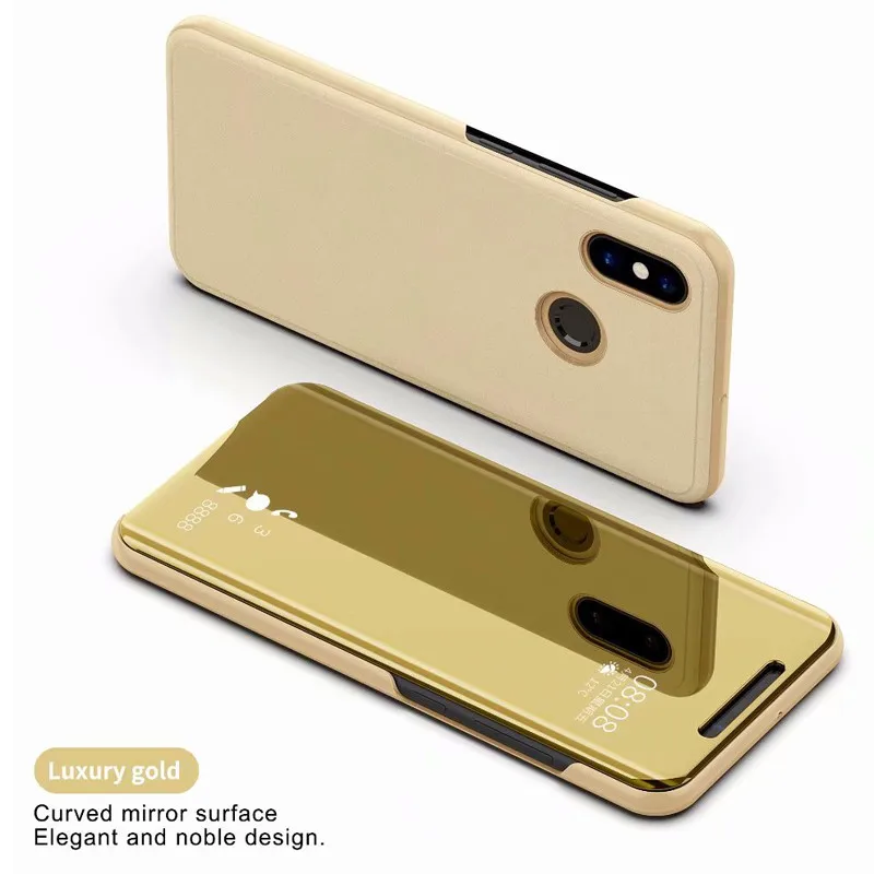 Gold Умный зеркальный чехол для телефона с функцией подставки для redmi note7 S2 4A note6 note5 note4/для xiaomi max2 max3 mix2 mi6 mi8 - Цвет: Gold