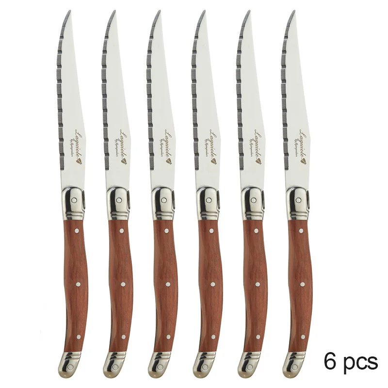 6pcs Steak Knives 6 шт. Laguiole ножи для стейка вилка набор из нержавеющей стали японские столовые приборы деревянный столовый нож и вилки деревянная ручка посуда 8,7'' - Цвет: 6pcs Steak Knives