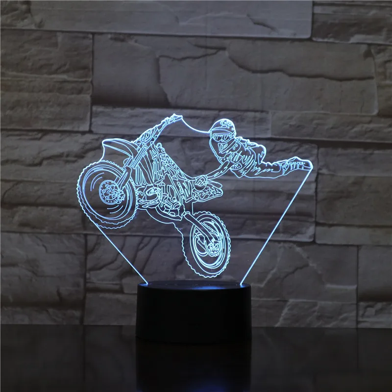Motorbike Rider 3D Optical illusion Night Light Motorcycle Dirt Bike LED Modern Wall Lamp Freestyle Motorcross Table | Лампы и