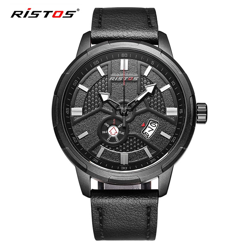 RISTOS Открытый спортивные часы Высокое качество кожа Нержавеющая сталь Элитный
