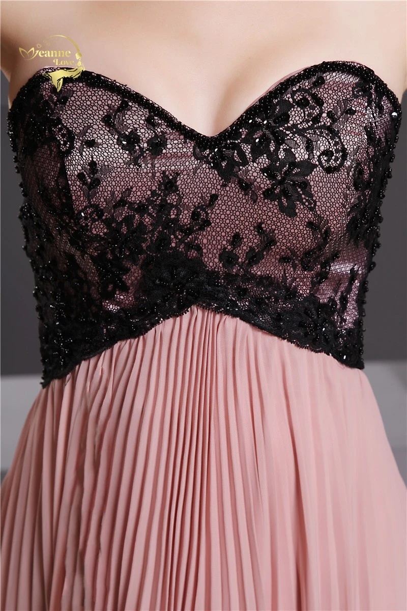 Женское шифоновое вечернее платье розовое и черное с кружевной