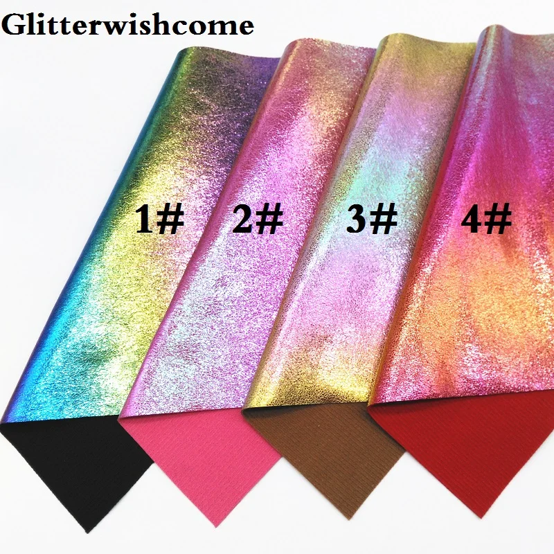 Glitterwishcome 21X29 см А4 Размер синтетическая кожа, переливчатая Радуга металлик искусственный из искусственной кожи Ткань Винил для бантов, GM072A