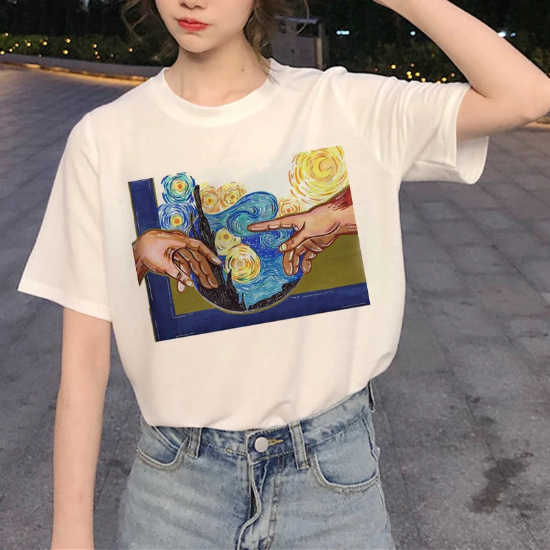 Женская футболка с забавным принтом микеланжело Harajuku Ullzang 90s модная в Корейском