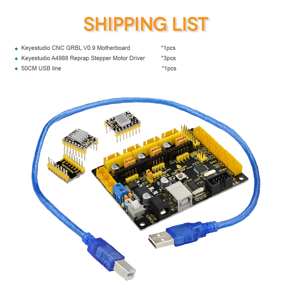 Keyestudio CNC V0.9A плата+ 3 шт 4988 драйвер W/теплоотвод+ USB кабель для arduino CNC/лазерный гравировальный станок/Письма роботы GRBL