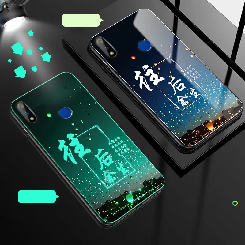 I Светящийся чехол для телефона для Oppo Realme 3 Pro Чехол светящийся закаленное стекло задняя крышка для Oppo Realme 3 Pro чехол силиконовый чехол - Цвет: I