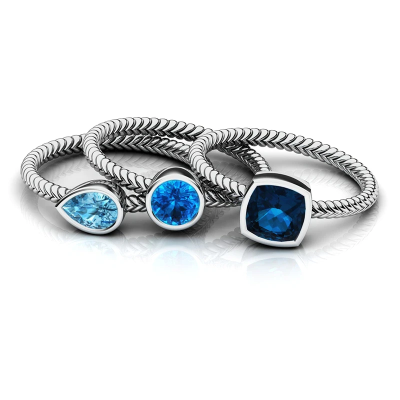 3 шт./компл. роскошные кольца с большими синими драгоценными камнями и цирконием