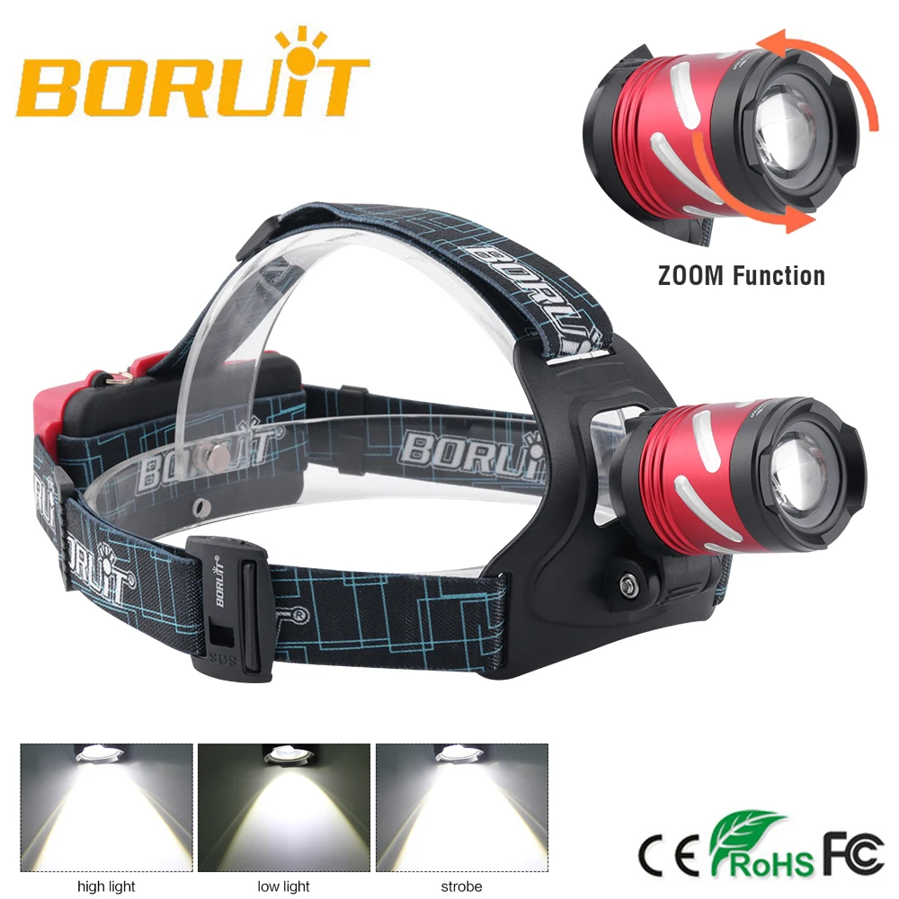 BORUiT B9 LED XP G2 R5 3 режима перезаряжаемый масштабируемый SOS свисток микро USB налобный