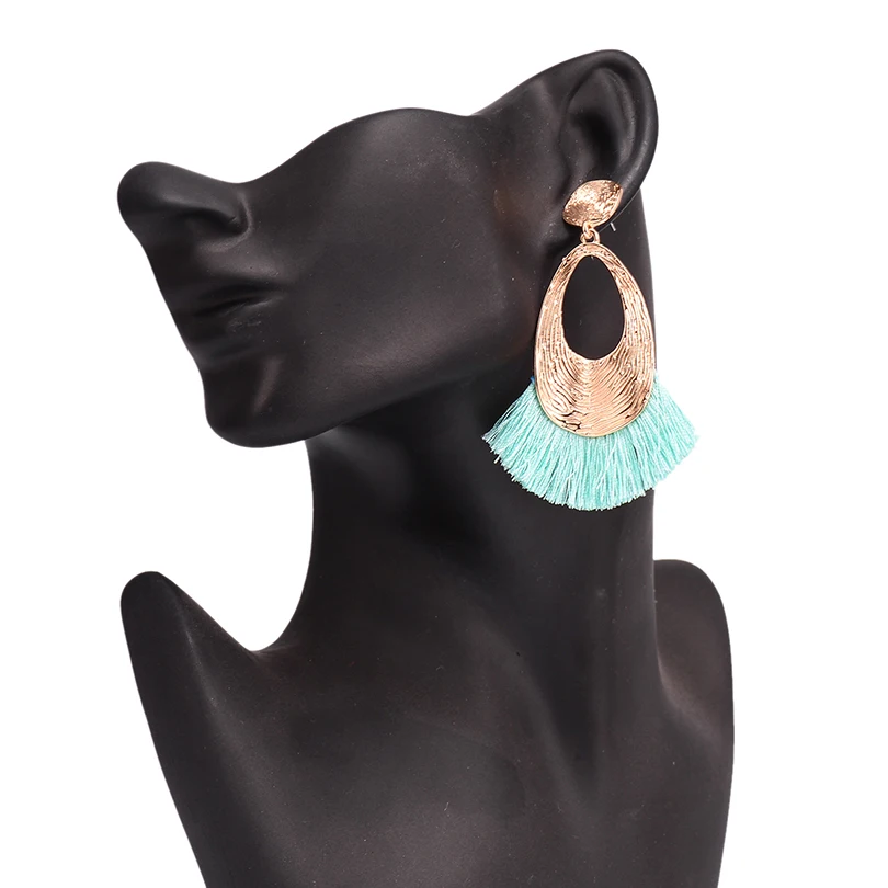 Boho Style Multi Color Big Sector Tassel Earring Wedding Jewelry Charm Golden Alloy Long Dangle Drop Earrings for Women Hot Sale | Украшения