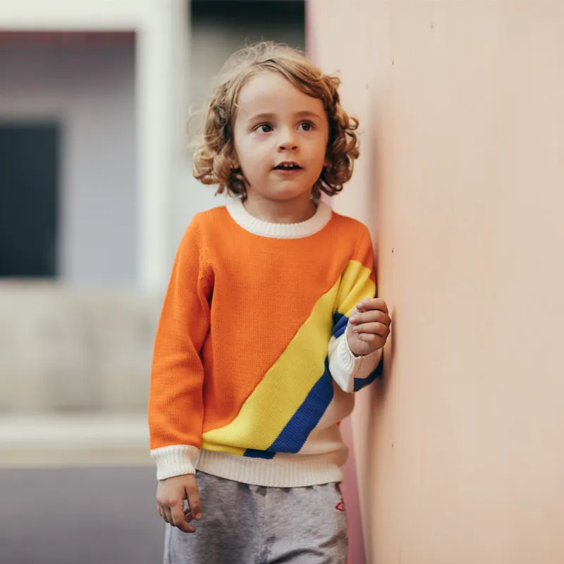 Свитер BOBOZONE в радужную полоску тонкий свитер для мальчиков и девочек лето