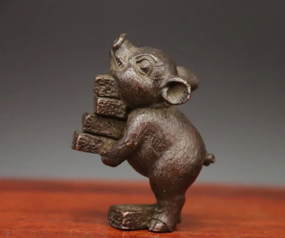 5CM red Copper Bronze Chinese Zodiac Fengshui Animal Pig hog Carry bricks Statue | Statues &amp Sculptures