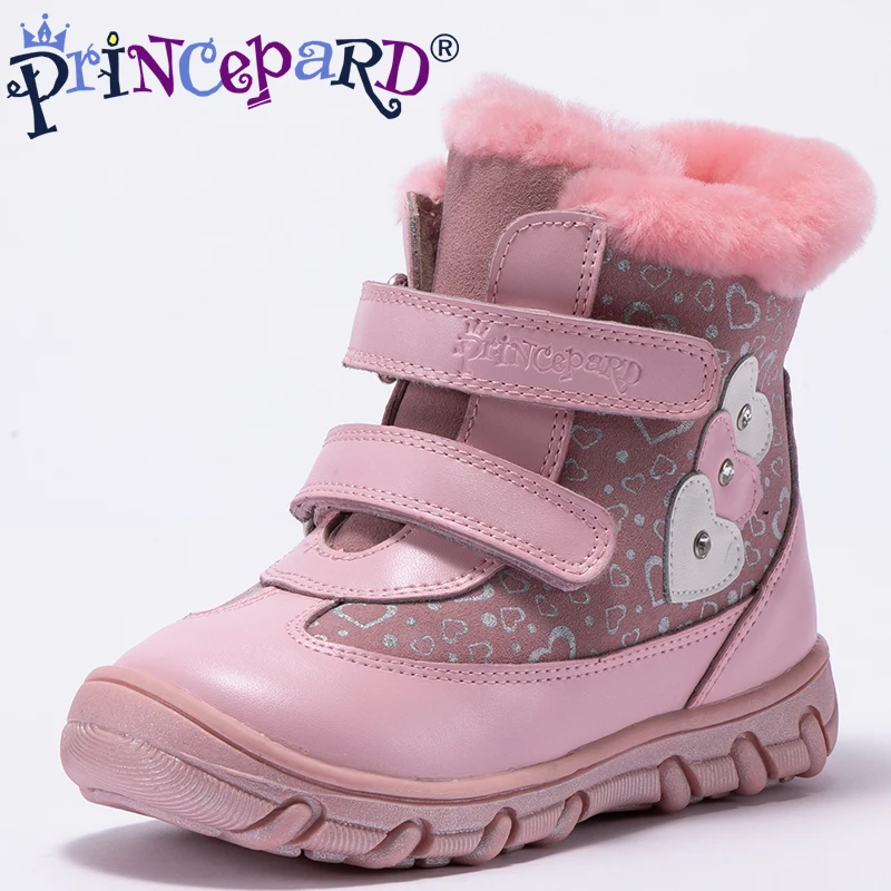 Princepard 2018 new winter orthopedic shoes for chilren pink genuine leather kids boots 100% natural fur size 22 | Детская одежда и