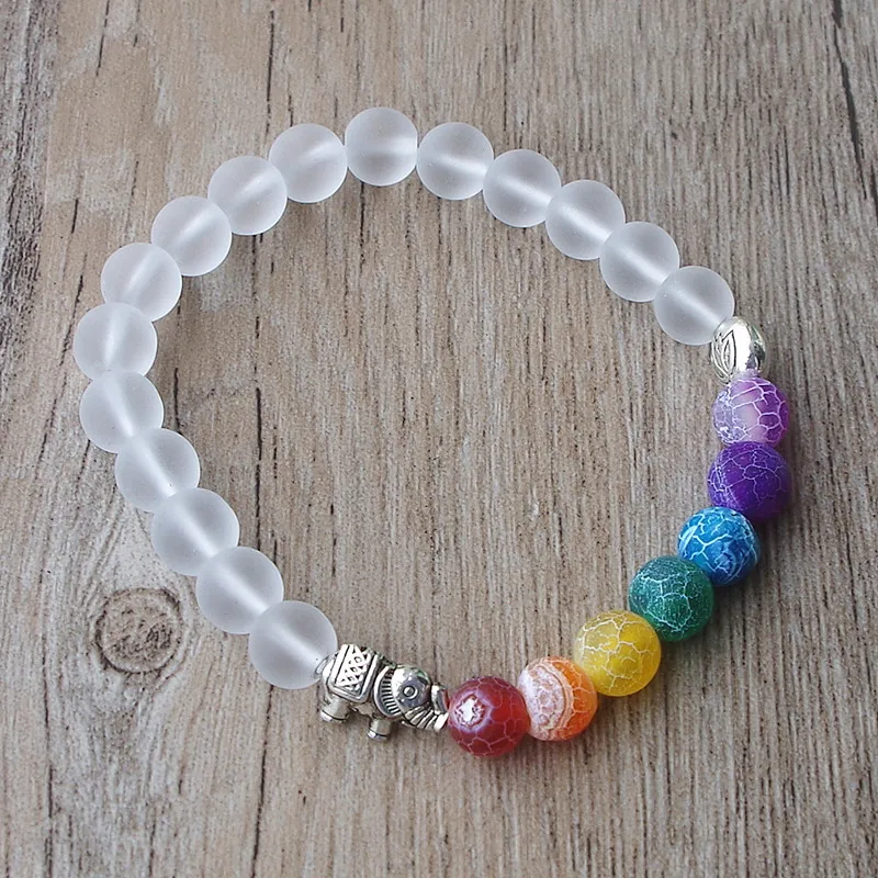 Женский и мужской браслет ручной работы из бисера 7 чакр белый слон молитва мала