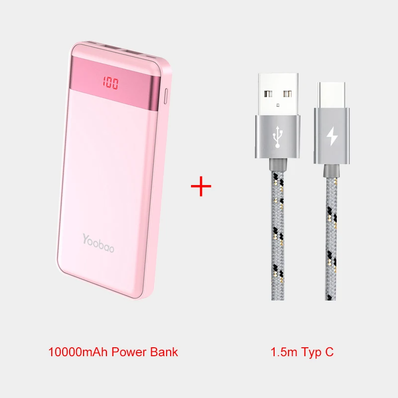 Yoobao, маленький внешний аккумулятор для Xiaomi Mi, 10000 мА/ч, светодиодный Pover Bank, портативное зарядное устройство, внешний аккумулятор, повербанк для iPhone 7, SE, телефона - Цвет: pink type-c