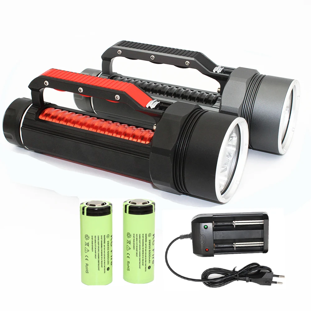 Barato Linterna De Submarinismo LED De XM-L2, Potente Linterna De Buceo Submarinismo De 4800 Lúmenes, 100M De Potencia, Luz Nocturna, Batería Y Cargador, 4 Uds.