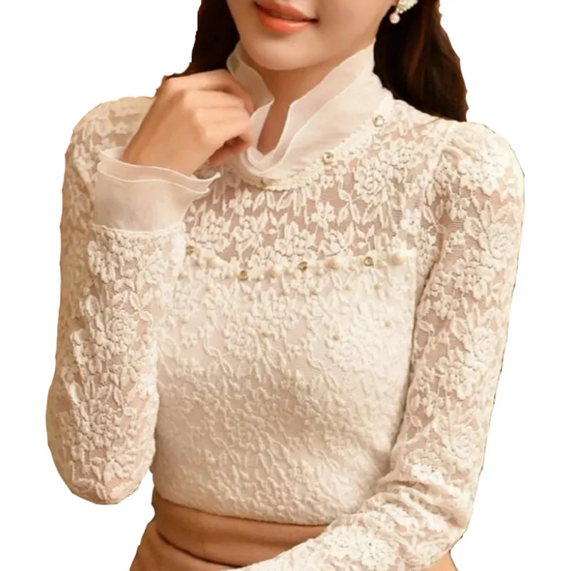 Женская кружевная блузка с рюшами Полупрозрачная воротником размеры до 5XL|crochet
