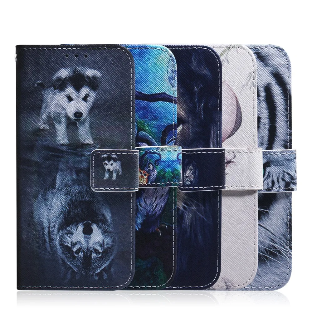 Leather Case for LG G8 G8S THINQ Flip Cover V50 Phone Wallet Wolf Tiger Lion | Мобильные телефоны и аксессуары