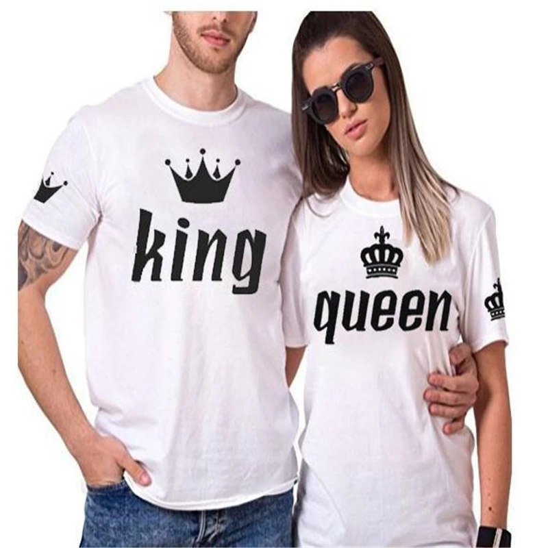 Женская футболка с принтом короны King Queen Повседневная круглым вырезом лето 2019 |
