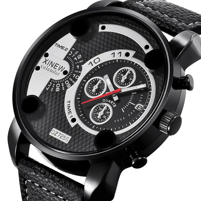 Top Brand Men Watches XINEW Fashion Disc Quartz Movement Wristwatch Leather Busiess Watch Gift Male Clock Erkek Kol Saati *A | Наручные