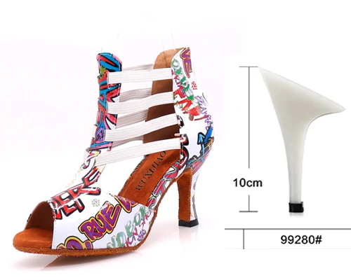 white heel 10cm WUXIJIAO/Танцевальная обувь для латиноамериканских танцев; Цвет черный, белый; разноцветная обувь для сальсы из искусственной кожи; блестящая профессиональная танцевальная обувь; Мягкая Обувь для бальных танцев - Цвет: white heel 10cm