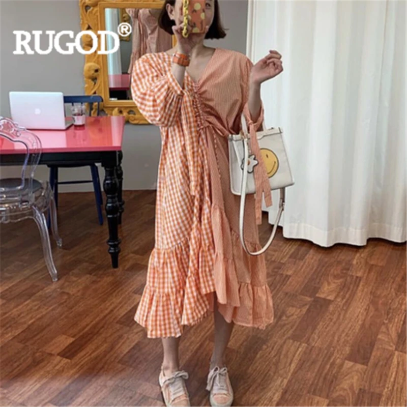 Женское длинное платье в клетку RUGOD свободное Плиссированное Платье макси с