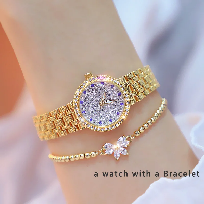gold with bracelet Женские часы известных роскошных брендов, серебряные женские наручные часы с бриллиантами, маленький циферблат, женские наручные часы, Relogio Feminino - Цвет: gold with bracelet