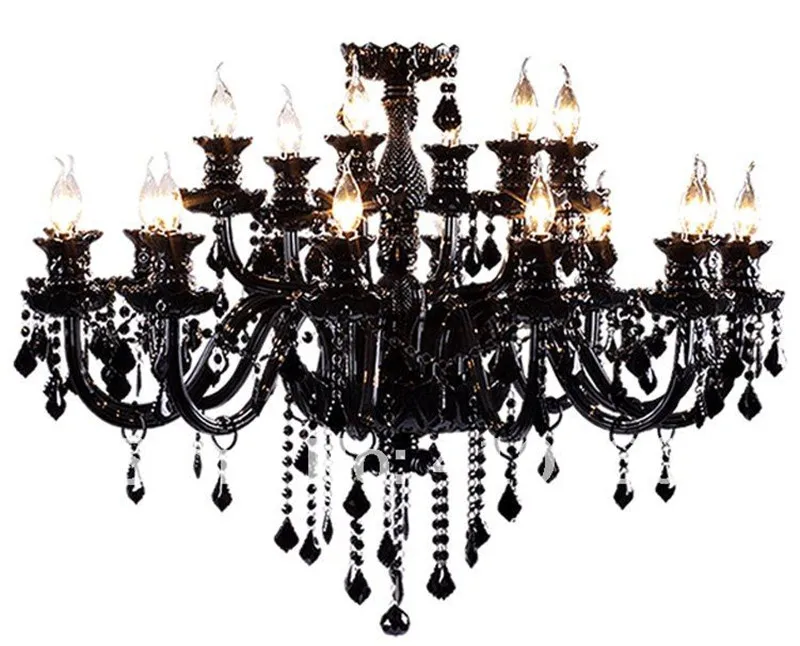 구매 레트로 카페 바 블랙 샹들리에 크리스탈 펜던트 매달려 조명 15 팔 크리스털 Lustres Led 루미나리아 호텔 거실 블랙 램프