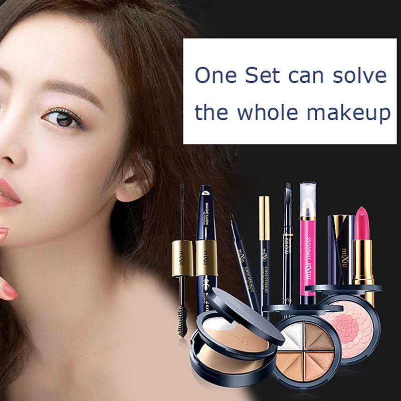 8 шт. макияж набор косметический помады Make Up Kit блеск для губ Тушь тени век и бровей