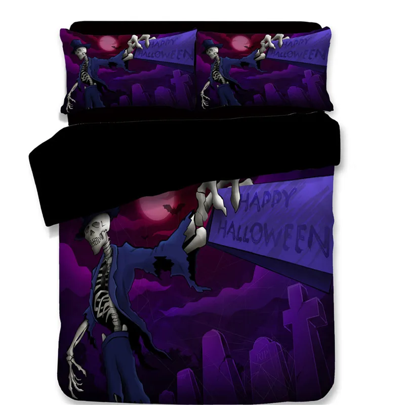 

Halloween Nightmare Violet Bedding Set Cartoon Couples Skeleton Print Duvet Cover Pillowcase Soft Bedclothes kid Home Decor 3pcs