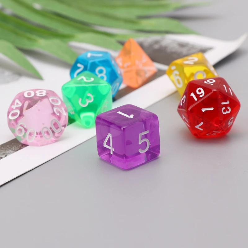 7 шт./компл. многогранные кости красочные акриловые D4 D20 цифровые игральные