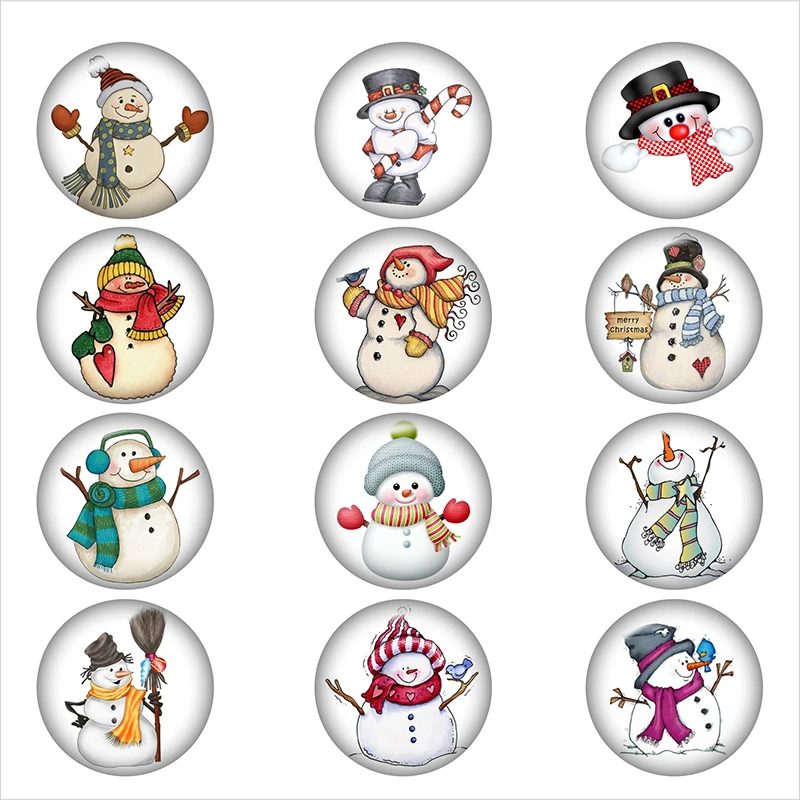 

50PCS Mixed Glass Snap Button Jewelry Christmas Snowman For DIY 18MM Button Snap Bracelet Necklace Jewelry