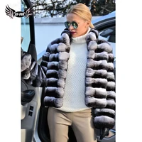 natural fur coat luxurious rex rabbit fashion slim warm real fur coats for women winter sale chinchilla hooded coat with fur