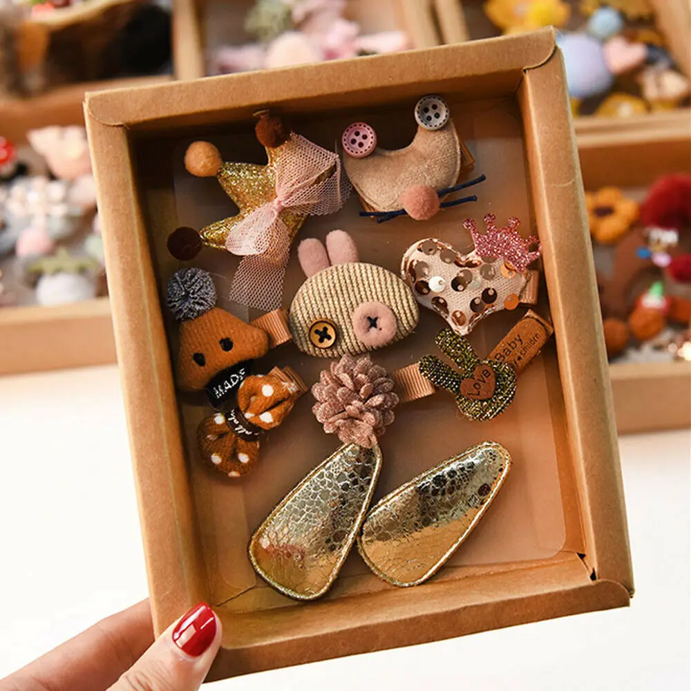 2019 Baby Accessories 10pcs/set Girl Hair Clips Slides Snap Grips Bendy Ladybird Bow Prong Close Shower Kids Gifts | Детская одежда и