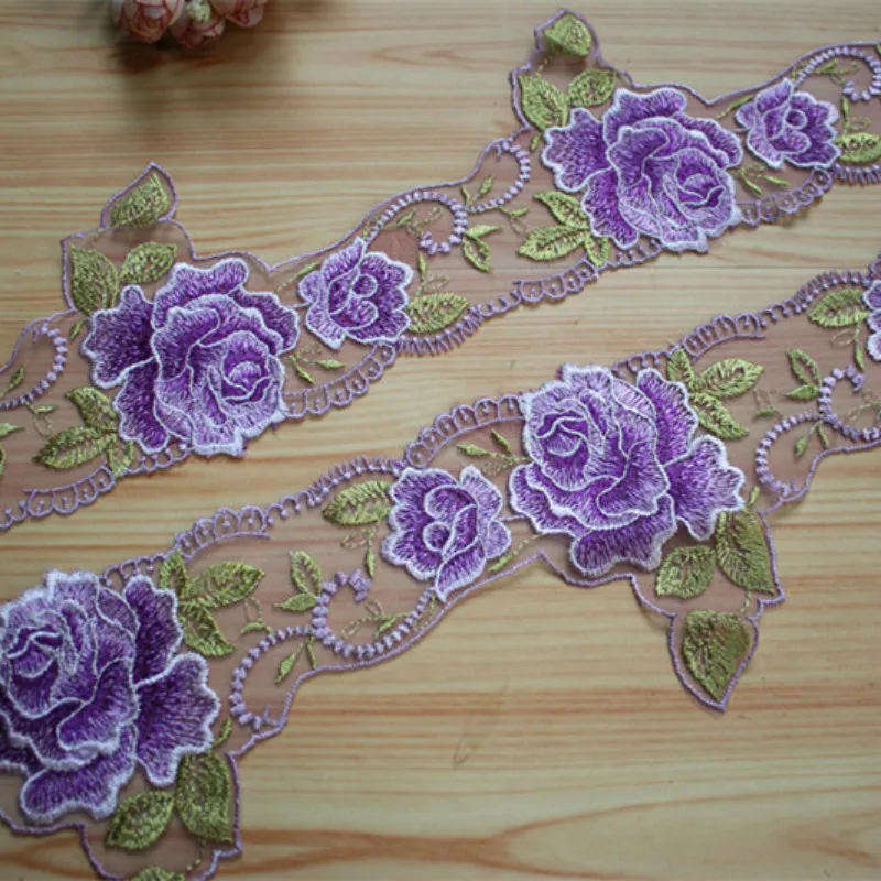 

1M Embroidery Purple Lace Fabric 11cm Ribbon Trim Curtain Trimmings Clothing Wedding Dresses Rose Lace For Dress Decoration X06