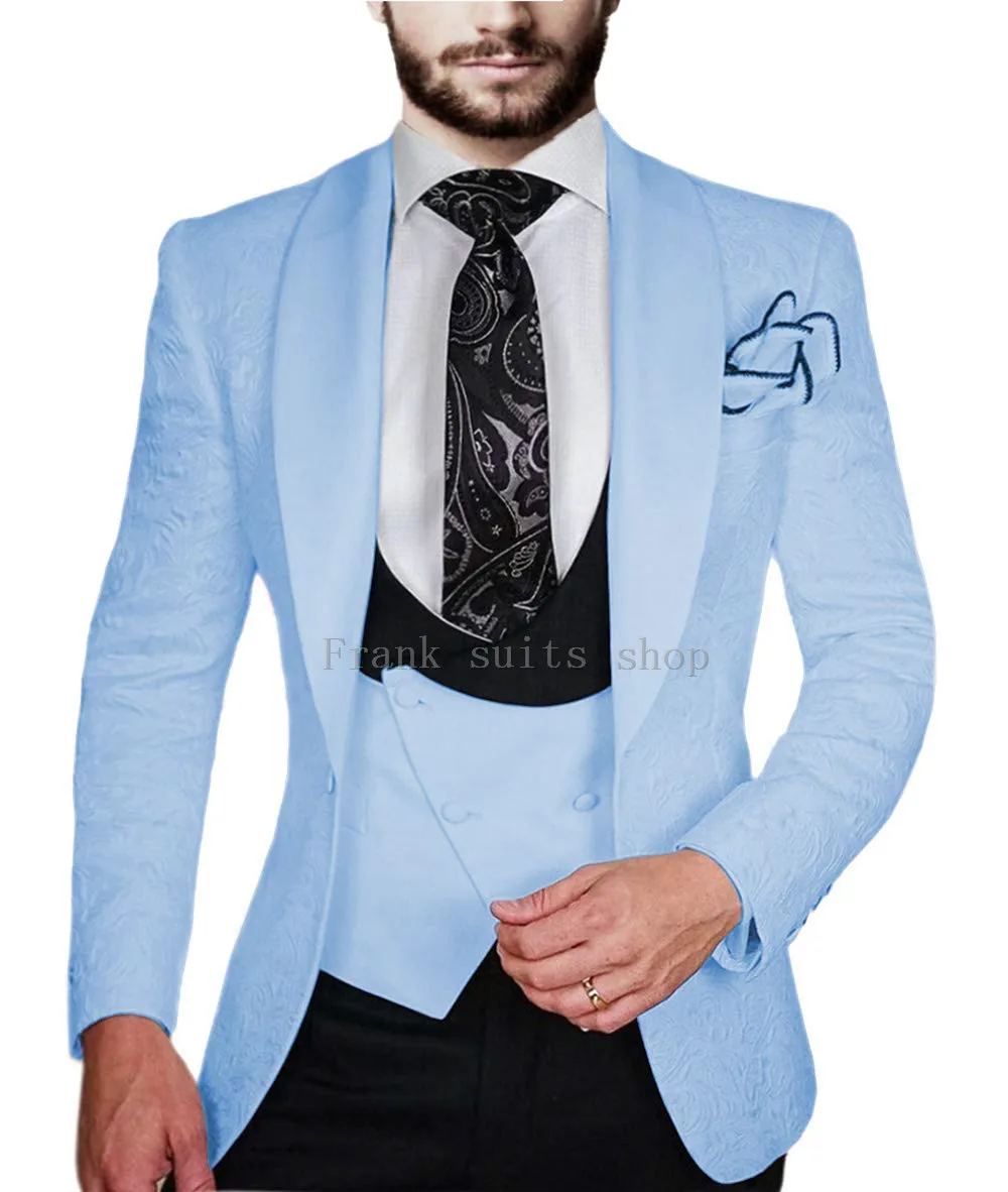 Фиолетовый мужской костюм приталенный с воротником шалью Homme Mariage жаккардовый