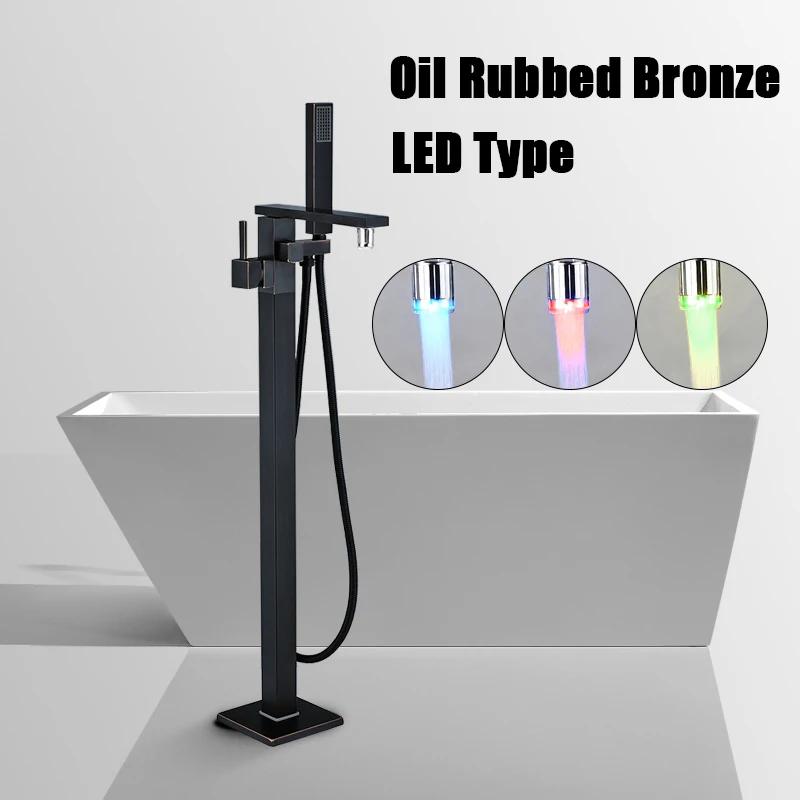 LED ORB Fmhjfisd ванная комната стоящая Ванна кран одна ручка, хромированный никель ORB Латунь горячей холодной воды смесителя Para - Цвет: LED ORB