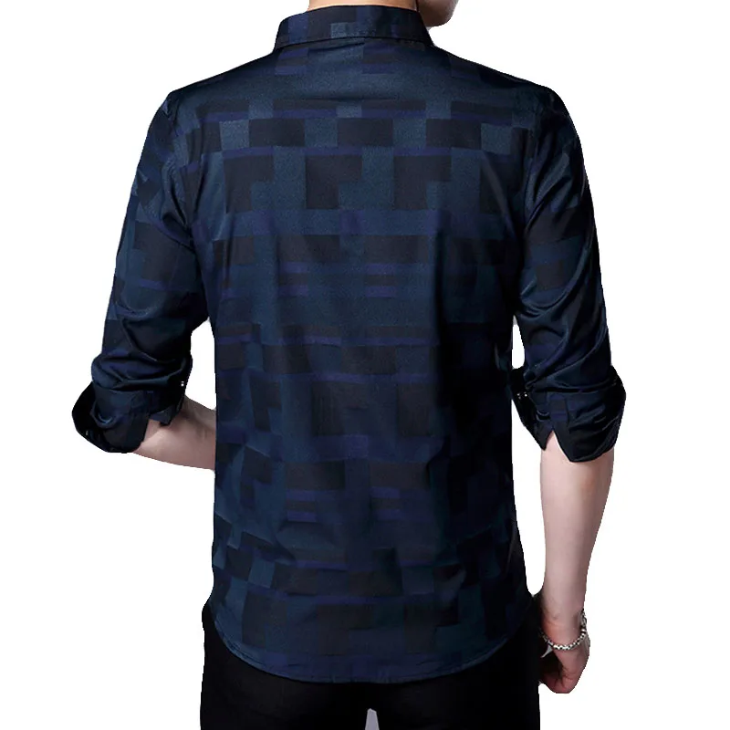 Fashion Brand Shirt For Men Button Up Plaid Korean Slim Fit Streetwear Long Sleeve Checkered Dress Mens Clothing | Мужская одежда