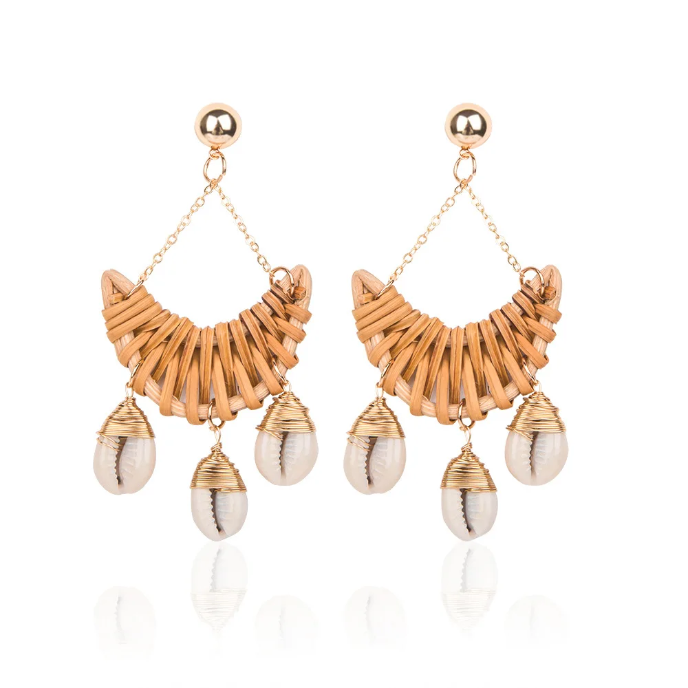 Женские Висячие серьги ручной работы из плетеного ротанга с подвеской в виде