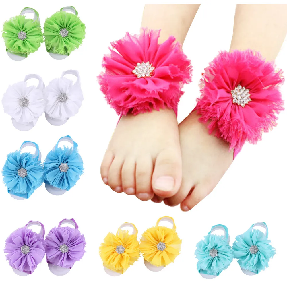 

5pairs/lot Baby foot flower Headband Princess Pearl Rhinestone Headband Wristband Hair Bands Barefoot Sandals