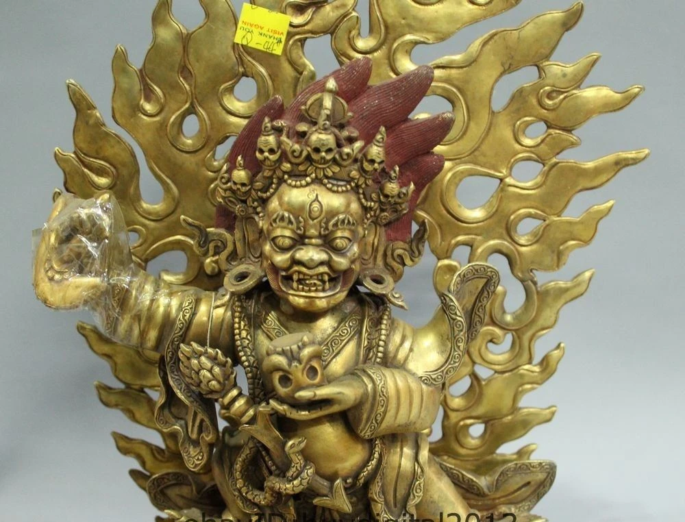 13 дюймов тибетский буддистский храм бронза золото 24 карата Ваджрапани Статуэтка