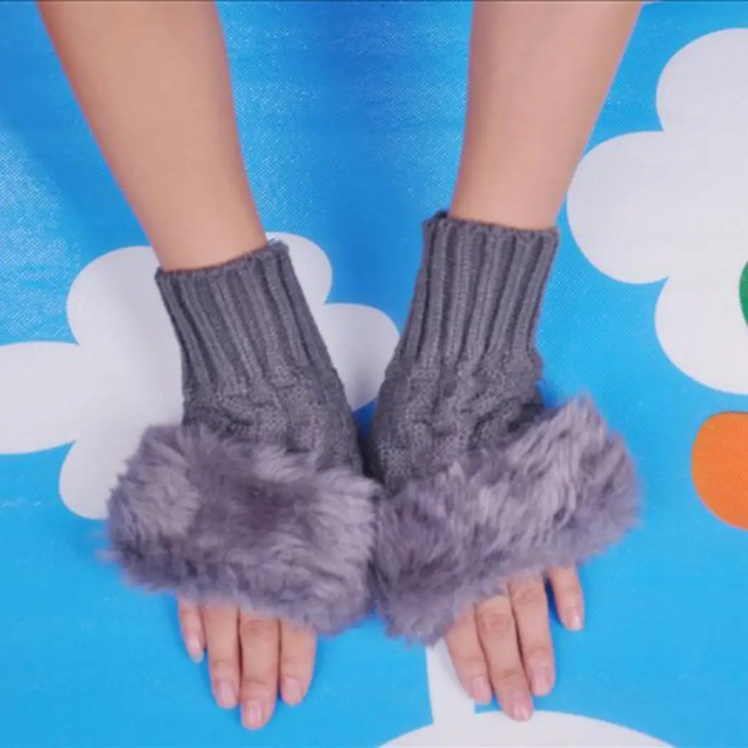 Повседневные Женские однотонные короткие вязаные перчатки из искусственного