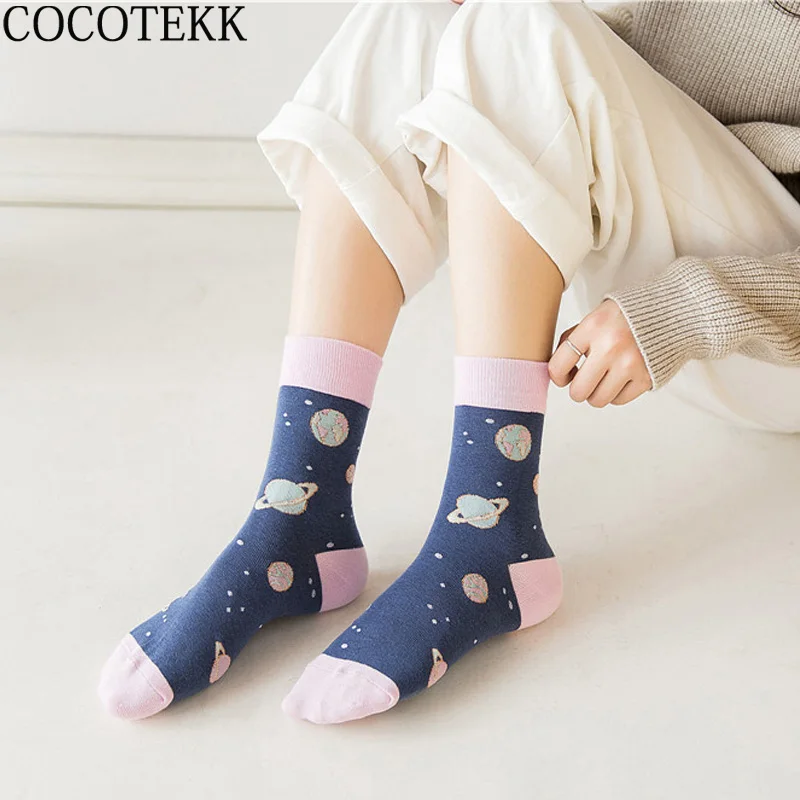Harajuku женские носки креативный дизайн мультфильм космическая планета искусство