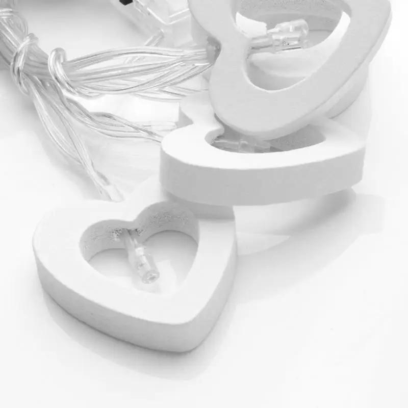 Горячая Теплый Белый 10 Деревянный Сердце Индикатор Батареи Фея Строка Свет