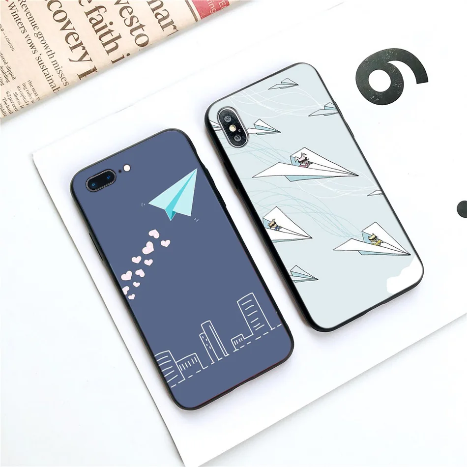 Силиконовый черный чехол для iPhone 11 Pro XR X XS MAX 7 8 6 6S Plus 5 5S SE 5C 7Plus 8Plus чехол для телефона для путешествий по миру бумажный самолет